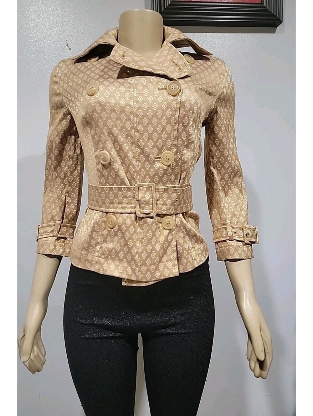 PIAZZA SEMPIONE Jacket Women US 4 IT 40 Beige Floral Belted Made in Italy NEW#CC - Picture 3 of 16